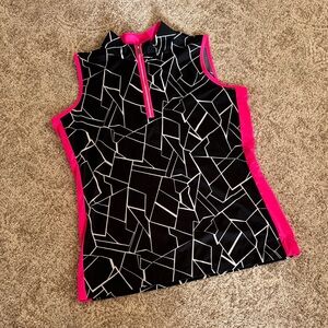 Tail Black and neon pink sleeveless golf top.